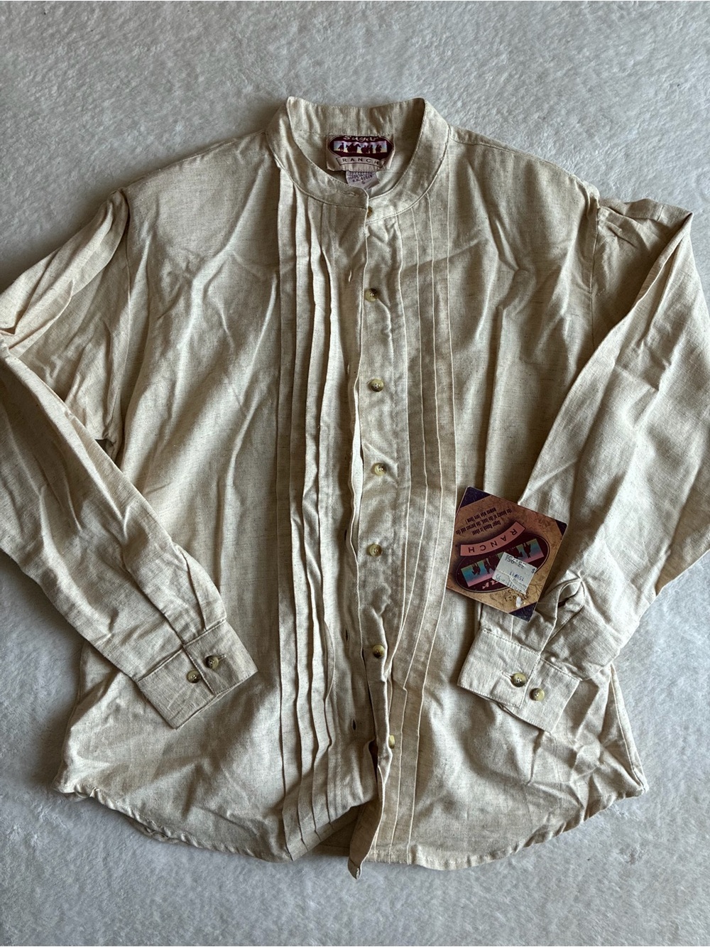 Vintage Cream Pintuck Front Button-Up Blouse